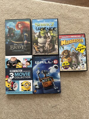 Lot of 8 Disney Pixar and Dream Works DVD Despicable Set Me Brave Wall E Shrek 2