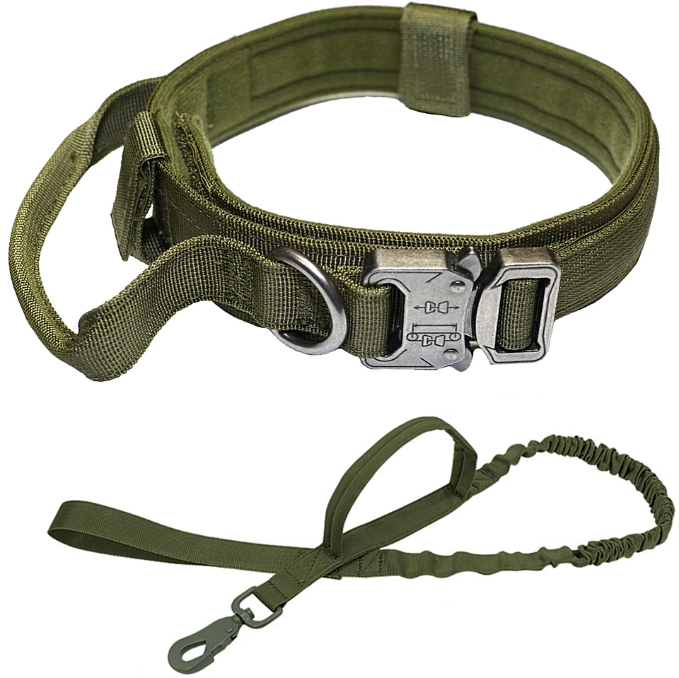 Correa + Collar Resistente K9 Entrenamiento Táctico Mascota Perro Hebilla de Metal M, L, XL Nuevo Foto 3 de 4