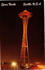 Space Needle At Night Seattle Washington WA Chrome Postcard