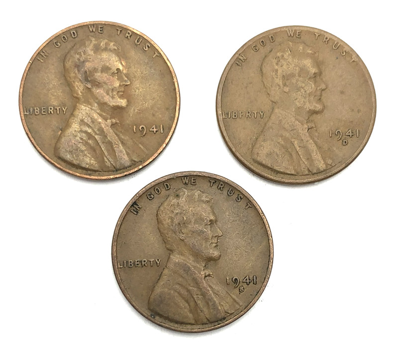 1941-P, 1941-D and 1941-S  WHEAT CENT                Combined shipping available