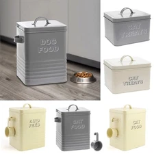Pet Food Storage Tin Retro Canister Bird Cat Dog Treats Metal Container With Lid