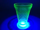 VINTAGE Uranium Glass Tumbler Depression Green Floral Etched 4.75" Glows UV