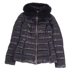 Herno Jacket CLAUDIA Down Nylon Fox Fur 40 Dark Navy Used MOLO-0