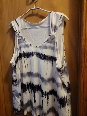 TankTop, V-Neck, Black & Whiter w/Large Grommet Detail, Womens Plus 4x