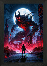 Epic Monster vs. Hero Fight Framed Wall Art Poster Canvas Print Picture