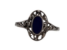 Vintage 925 Sterling Silver Lapis Lazuli Inlaid Filigree Ring SZ 8