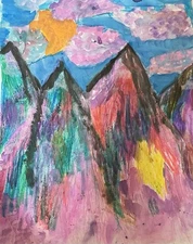 Original  quality Hand-Painted Colorful Mountain Landscape – One of a Kind Art