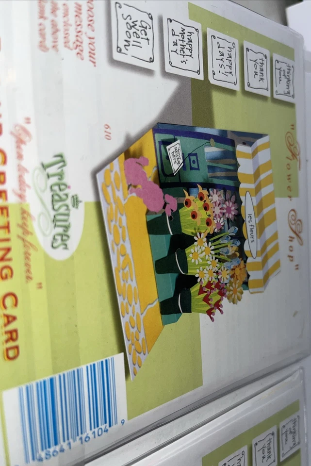 Treasures 2 Pop Up Greeting Card 3D Square Flower Shop Pink Poodle  Add Note - Image 3 of 4