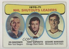 1971-72 Topps League Leaders Ed Giacomin Tony Esposito Cesare Maniago #5 HOF ld8