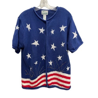 VTG  The Quacker Factory patriotic sweater 4th of July Large short sleeve