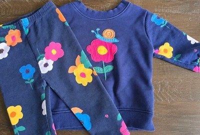 Hanna Andersson Baby Girl 12-18M Floral Snail Sweatshirt Pants 2 Piece Outfit