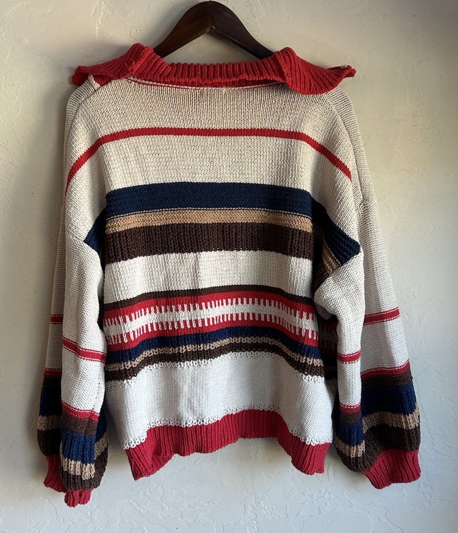 POL Half-Zip Patchwork Striped Sweater Pullover S… - image 9