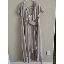 Show Me Your Mumu 3X Taupe Ruffle Wrap High Low Bridesmaid Dress NWT