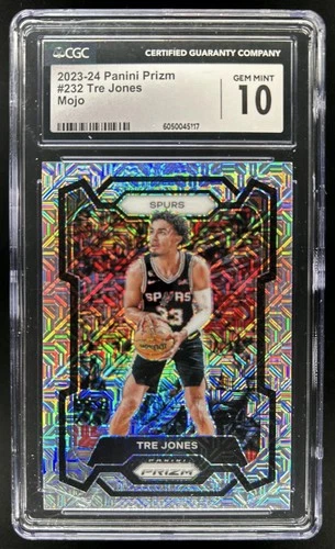 2023-24 Panini Prizm Tre Jones Prizm Mojo #/25 Spurs CGC 10 GEM MINT