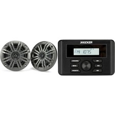Kicker 46KMC3 Marine Gauge-Style Source  45KM44 4" Marine Speakers bundle