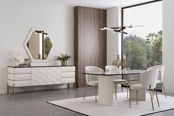 Stilvolle Esszimmer Garnitur GroßEr Esstisch 4X StüHle Sideboard Spiegel-image