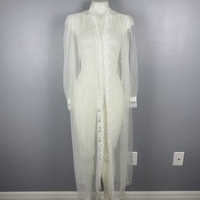 VTG Cinema Etoile Robe Small Negligee Bridal Lingerie White Sheer Lace Gown