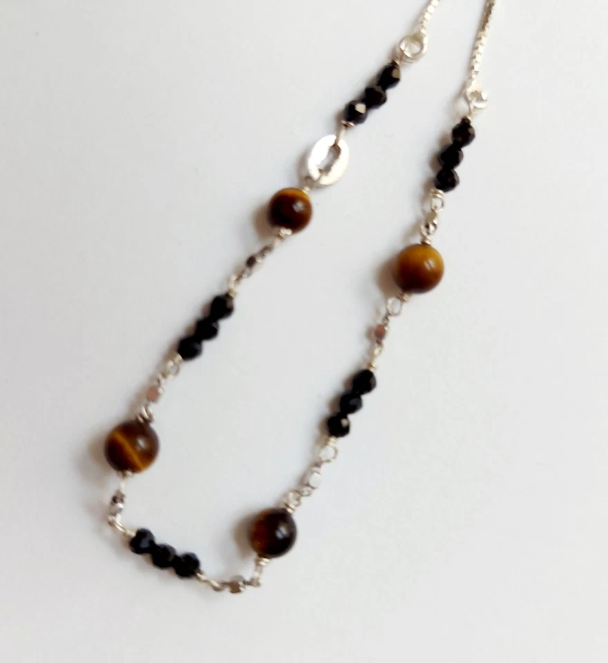 Bracciale in argento 925 idea regalo per natale con onice e occhio di tigre - Immagine 4 di 4