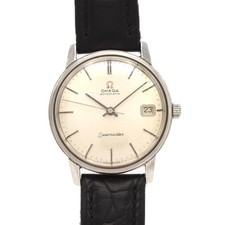 Omega Seamaster SS Automatic Watch Used 34.5mm Silver Dial Black Strap