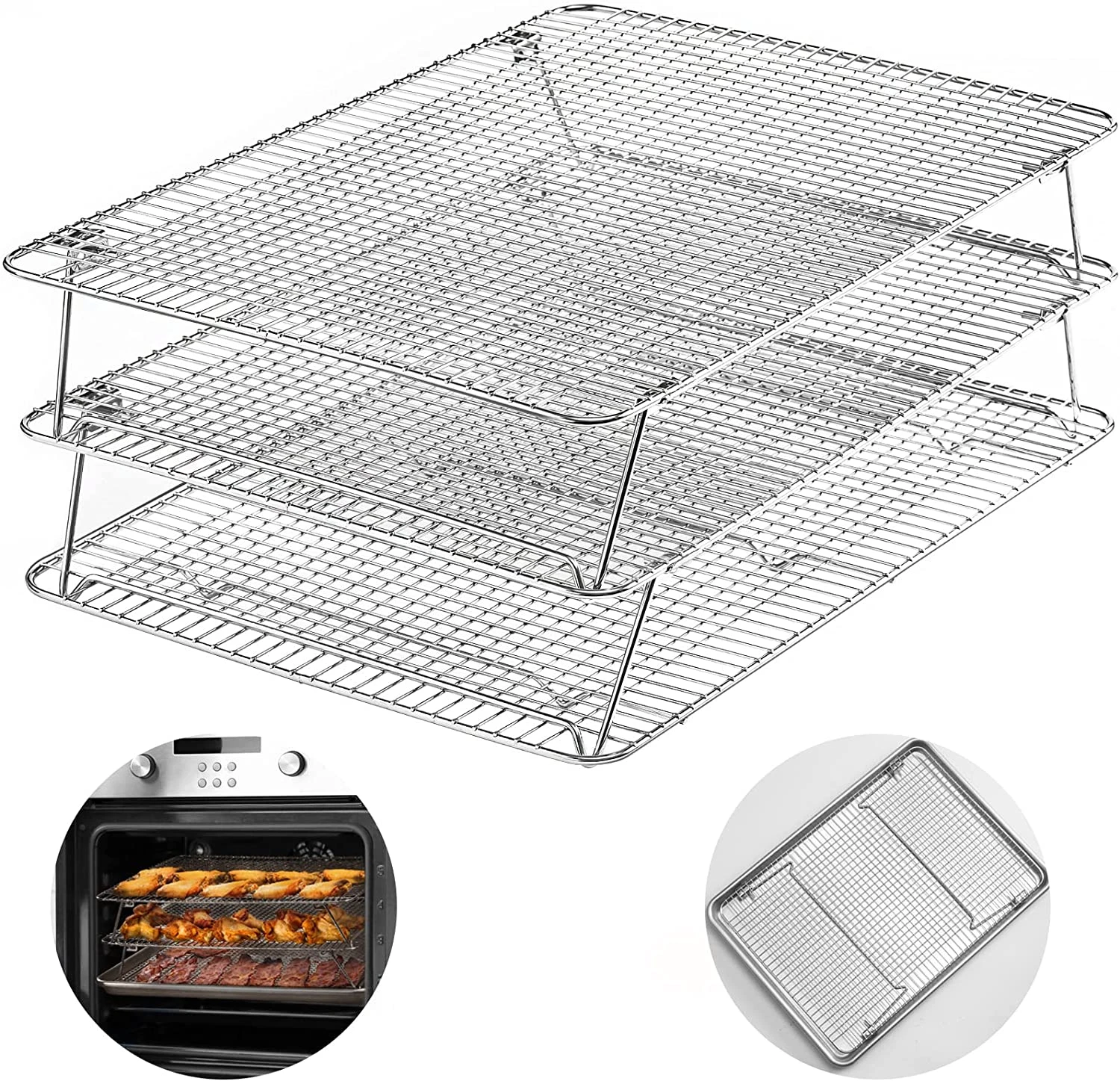 Oven-Salf Collapsible Cooling Rack for Baking, 3 Tier 12”X 16.5”, Stainless Stee