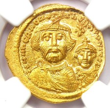 Heraclius and Her. Constantine Gold AV Solidus 613-641 AD - Certified NGC MS UNC