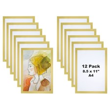 12 Pack Magnetic Sign Holder 8"x12" A4 Magnetic Display Frame Self-Adhesive Gold