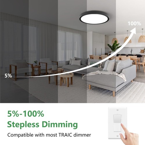 6PK 12" LED Ceiling Light 24W 2520LM CCT Dimmable Flush Mount Black - Picture 3 of 8