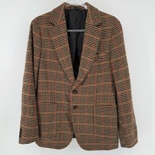 Zara Houndstooth Brown Blazer Italian Fabric Open Pockets Small Academia Preppy