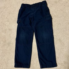 Lands' End Youth Boys 12 Husky Iron Knee Pull-On Cotton Cargo Pants Navy Blue