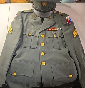 Vietnam War Era 1960s ARMY Suit Jacket w Hat, Military Uniform W/ Extras Sz 34S