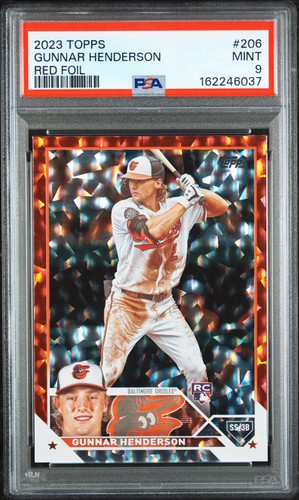 2023 TOPPS RED FOIL #206 GUNNAR HENDERSON ROOKIE RC 189/199 PSA 9
