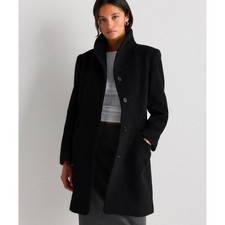 Quince Wool Cashmere Blend Cocoon Coat Funnel Neck Mid-Length Overcoat Black XS