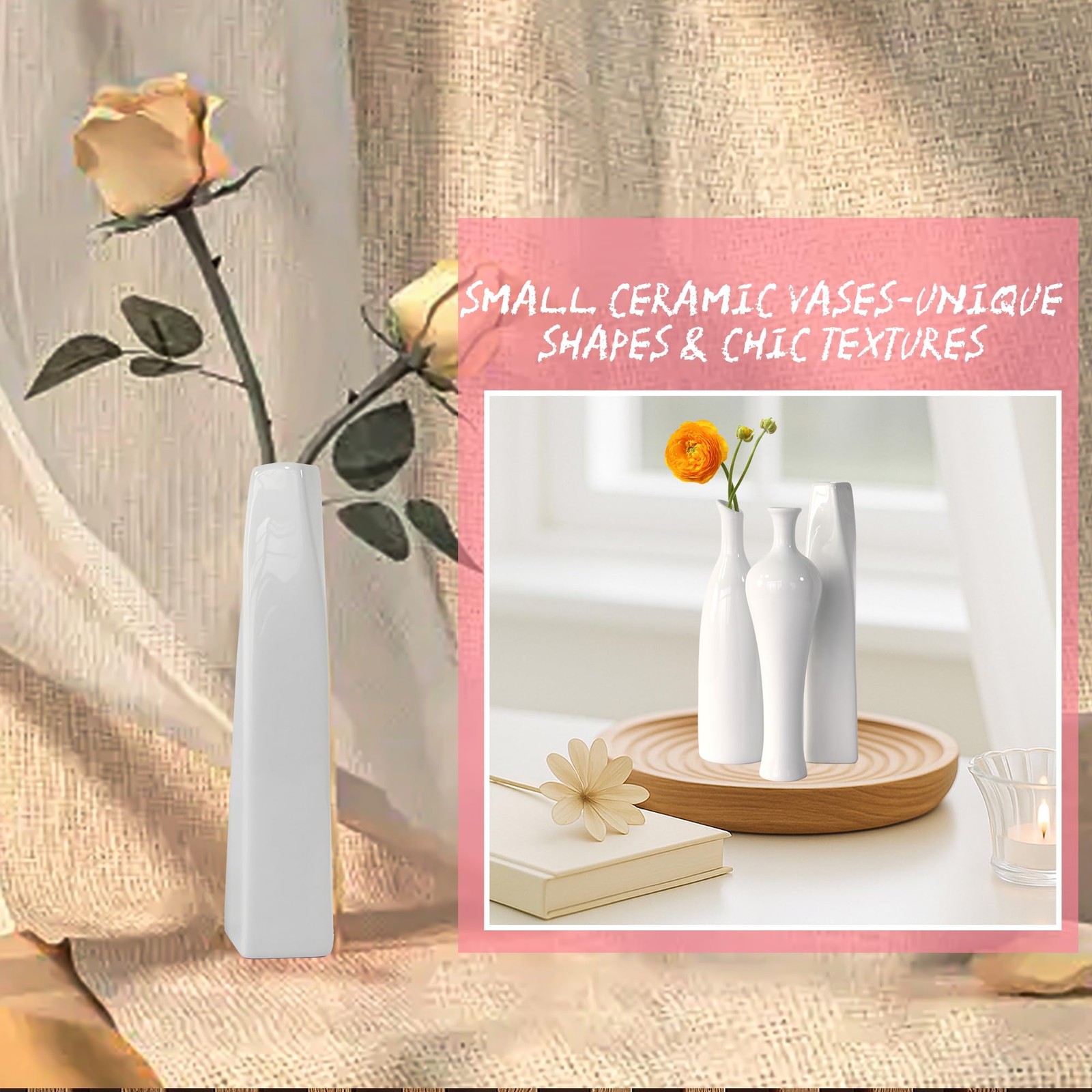 3 Pack Light Sky Blue Small Ceramic Vase Set for Home Decor, Shelf, Kitchen