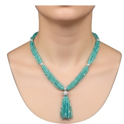 7 Strands Natural Neon Apatite Octagon Beads Boutique Necklace 925 Silver Clasp