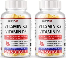 2x Vitamin K2 100mcg  Vitamin D3 5000 IU 500 Softgels - Gluten Free
