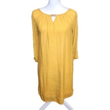 Indigo Rose Dress Womens Petite Medium Yellow Gauze Lined Peasant Boho Flowy Sun