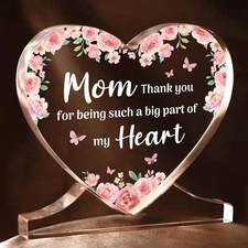 Mothers Day Mom Gifts from Daughter Son, Heart-Shaped Acrylic AS THE PICTURE 