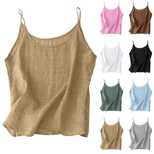 Cotton Linen Camisole Tops For Women Loose Fit Tank Top Summer Sleeveless Shirts