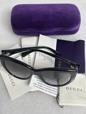 New GUCCI GG0877S 001 Black Gray Women's 56-18-130 Sunglasses GG 0877 Gold