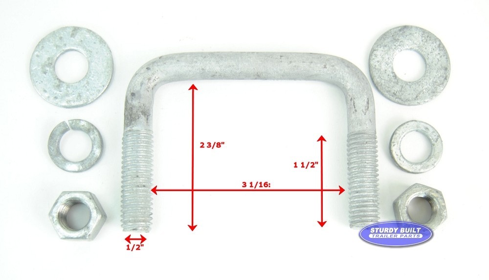 Hot Dipped Galvanized U-Bolt For Boat Trailers - 1/2" X 3" X 3 5/16", Square Shape