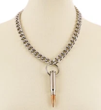 Bullet Pendant Heavy Cuban Chain Diamond Cut Thick 20"  Long .223 Caliber 2.25"