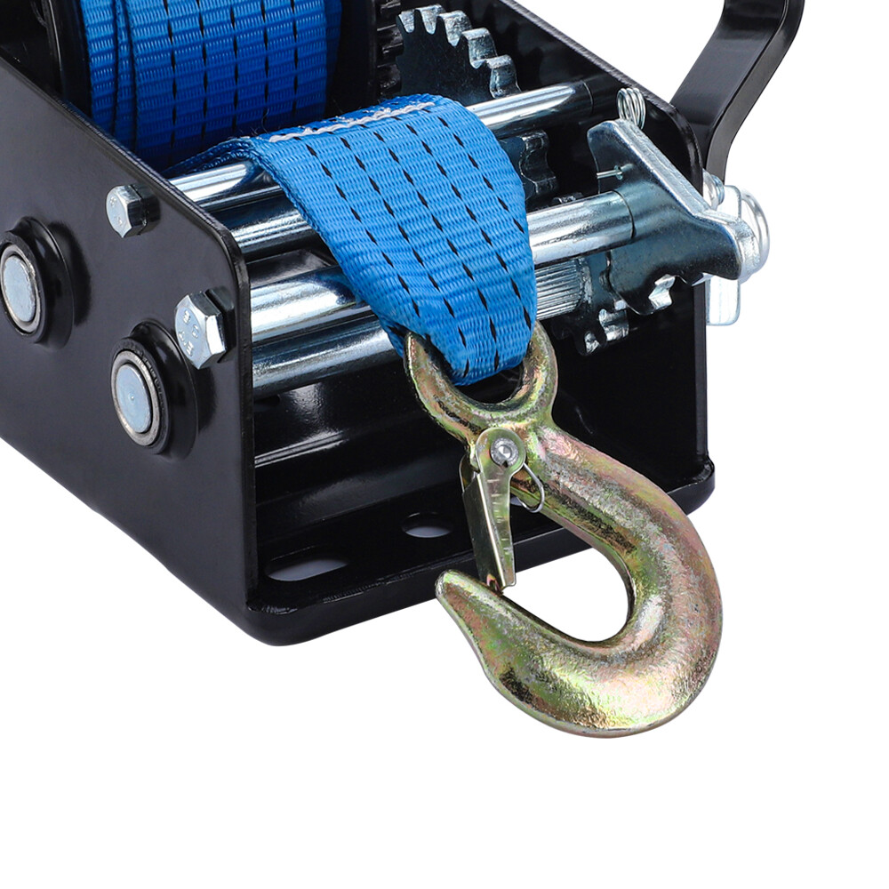 Heavy Duty 32ft 3200LBS Hand Winch Hand Crank 2 Gear Polyester Strap Trailer USA