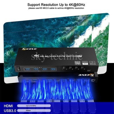 NEW 4K HDMI KVM Switch 4 Ports USB 3.0 Hub Support HDR 4 in 1 Out for 4 Computer
