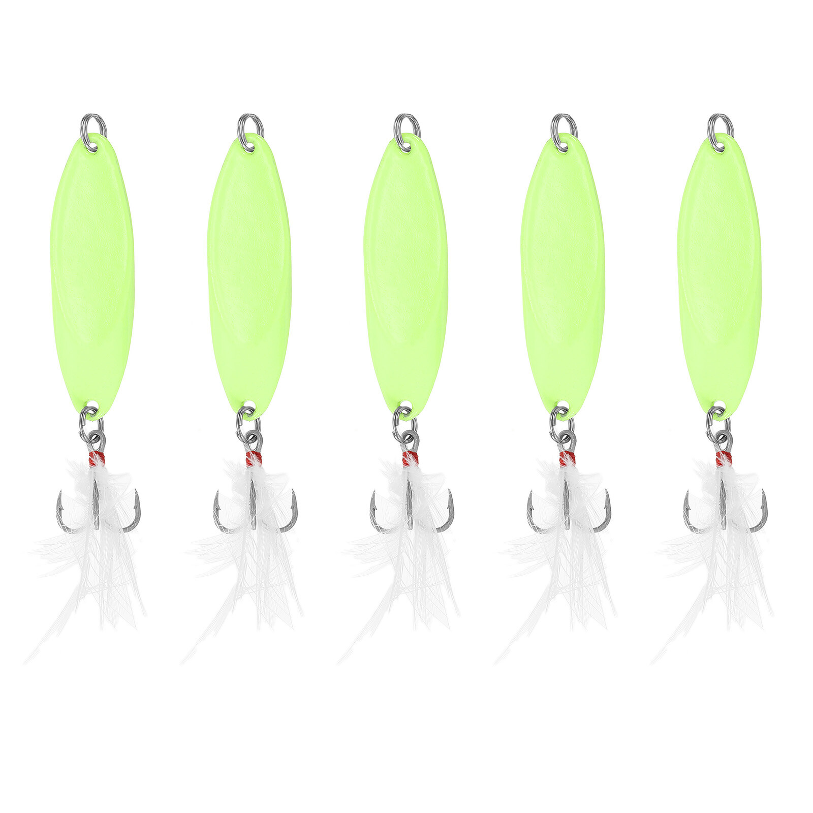 5 piezas cucharas de pesca de 3/8 OZ que brillan en la oscuridad señuelos de pesca anzuelos agudos, blanco