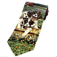 Endangered Species Mens Silk Necktie Spaniel Puppy Dog Animal Pet Neck Tie