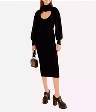 Farm Rio Black Heart Neckline Cut-Out Ribbed Knit Midi Sweater Dress Size XS