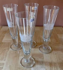 Toscany Pilsner Glasses Set Of 4 Etched Hand Blown Clipper Ships Nautical Beer