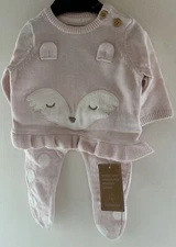 Newborn 7.5 Lbs~ 3 Pc  Set Pink Fox Themed Top, Bottoms & Hat Outfit~ Mothercare