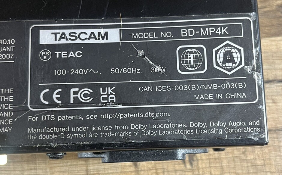 TASCAM BDMP4K Professional BluRay DVD/CD/SD/USB Media Player