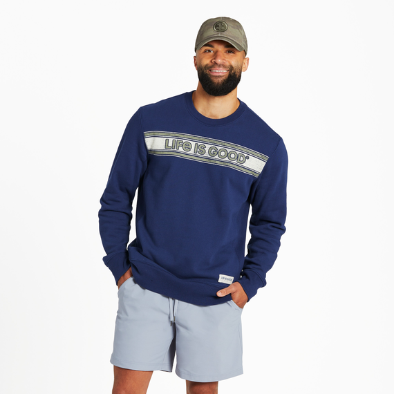 Life is Men's LIG Stripes on Stripes Simply True Fleece Crew, Darkest  Blue